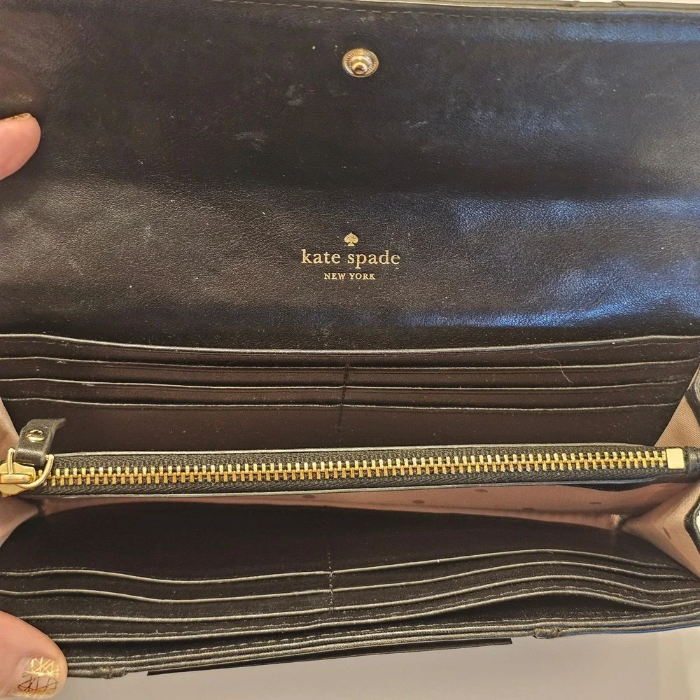 Kate Spade New York Black Quilted Leather Continental Wallet Gold Hardware